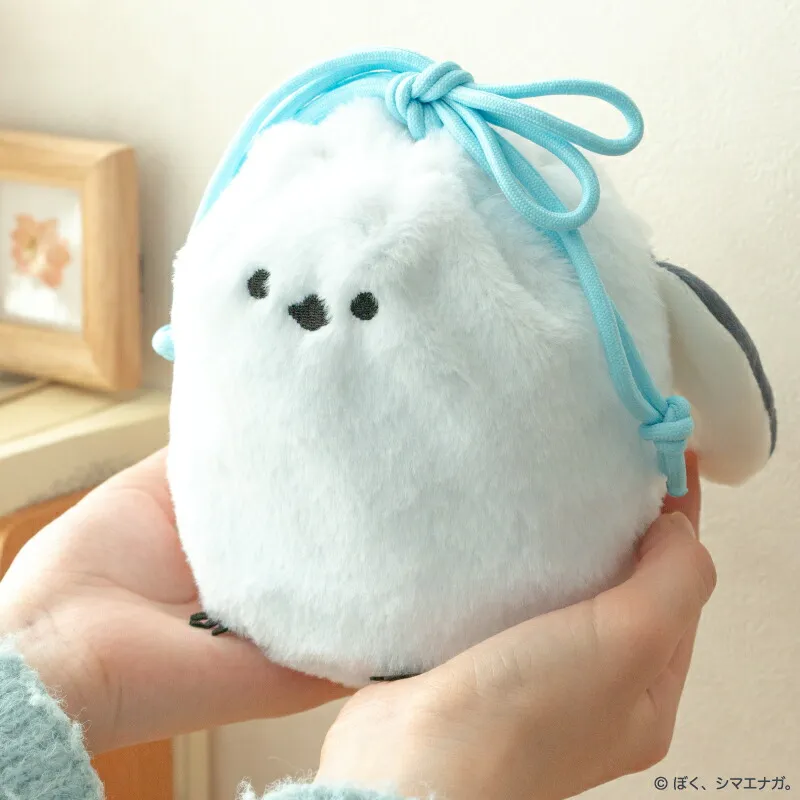 「ぼく、シマエナガ。」もふもふ巾着袋 背面