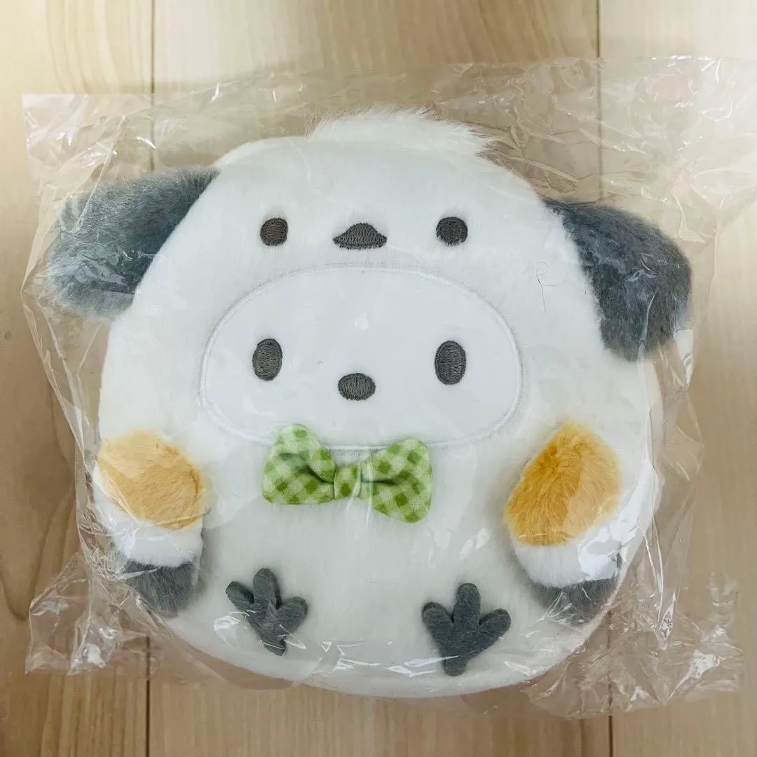 Sanrio Pochacco × Shimaenaga pouch — front view showing the plush character design